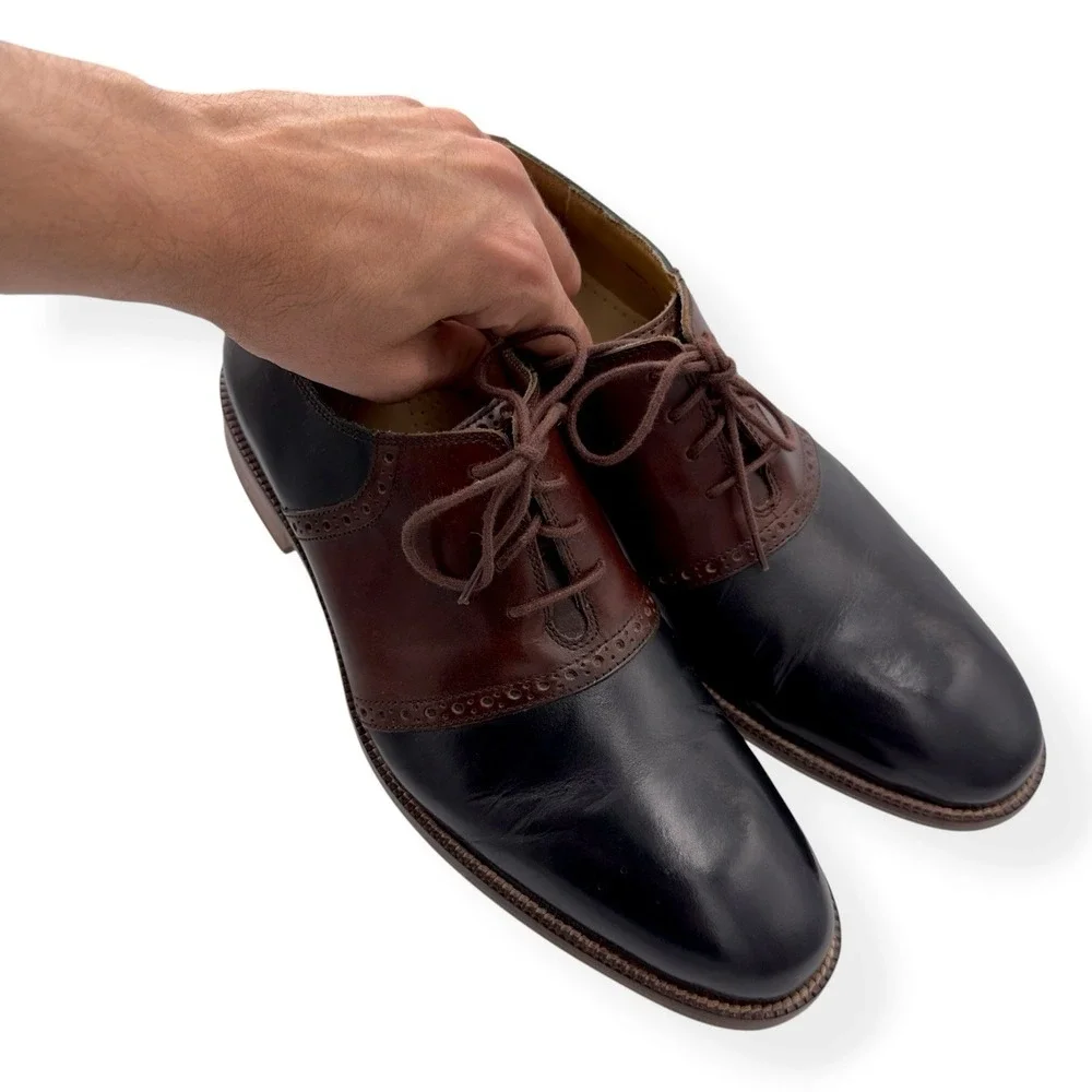Cole Haan Williams II Leather Saddle Oxford Dress Shoes Men's 9.5 M Black Brown